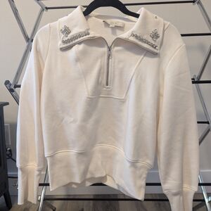 LOFT Cream Embellished Cowl Neck Sweater